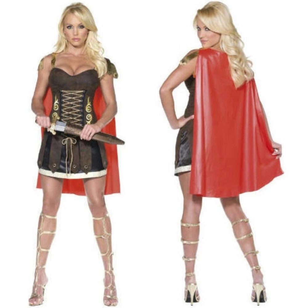 Women's Warrior Costume with Red Cape